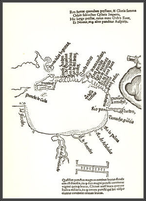 Mapa del Golfo de México publicado con la Segunda y Tercera Cartas de Relación de Hernán Cortés en Nuremberg en 1524.