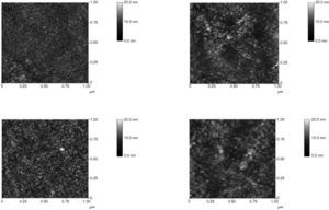 AFM images of the surface morphology of the ZnO film deposited at room temperature. A: 0.02M. B: 0.03M. C: 0.04M. D: 0.05M.